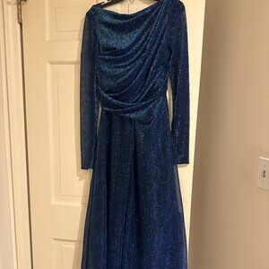 Talbot Runhof Women's Matrix Metallic Blue Long-Sleeve Cocktail Dress, Size 34